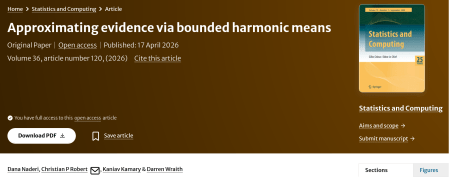 “Approximating Proofs via Limited Harmonic Means” is out! [in Statistics and Computing]