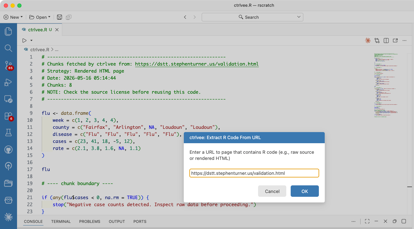 Republish: ctrlvee: extract external R code and insert it inline